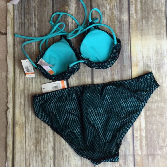 Turquoise Mesh String. Aqua Padded Top Two Piece - Picture 2 of 8